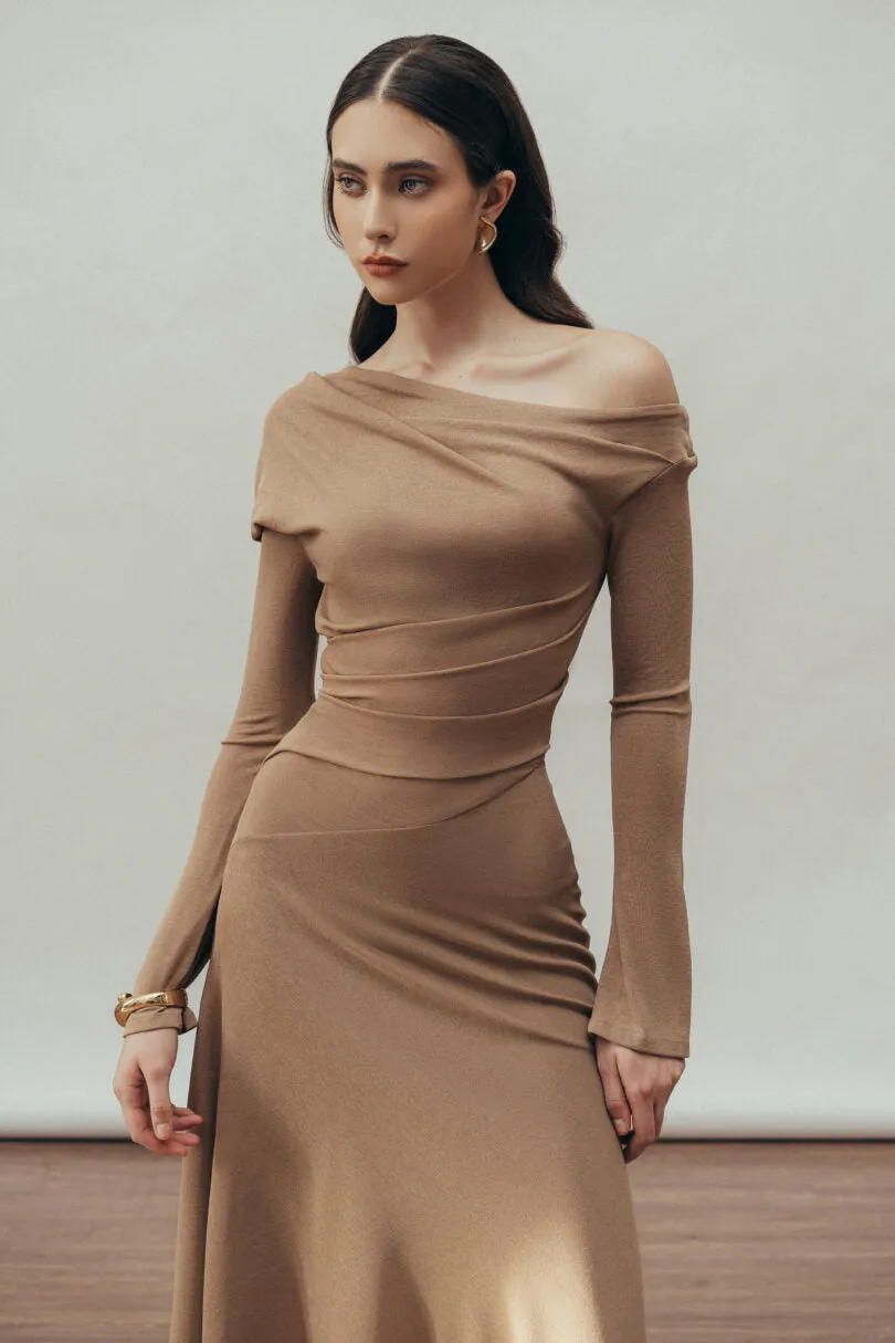 Aria Draped maxi Dress in Hazelnut Gloria Lanvin