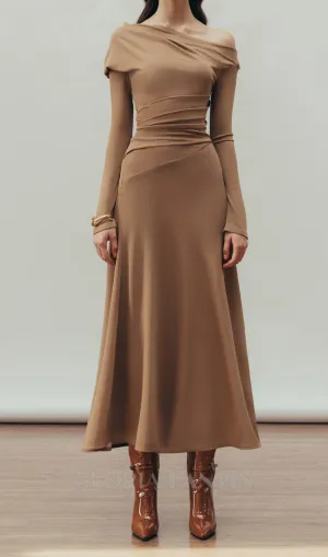 Aria Draped maxi Dress in Hazelnut Gloria Lanvin
