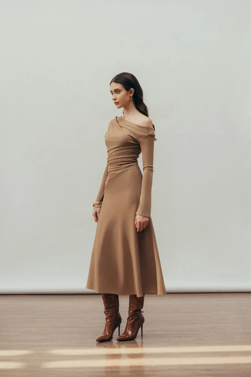 Aria Draped maxi Dress in Hazelnut Gloria Lanvin