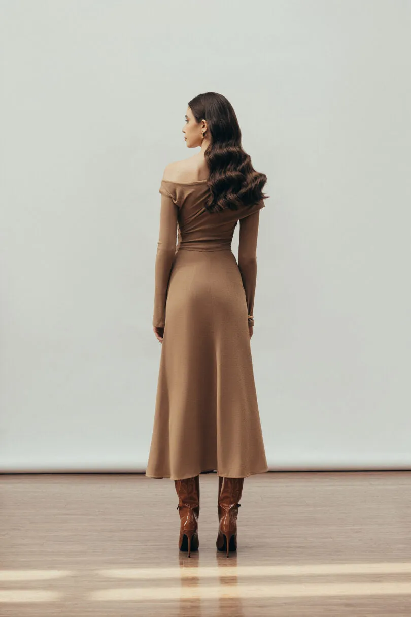Aria Draped maxi Dress in Hazelnut Gloria Lanvin