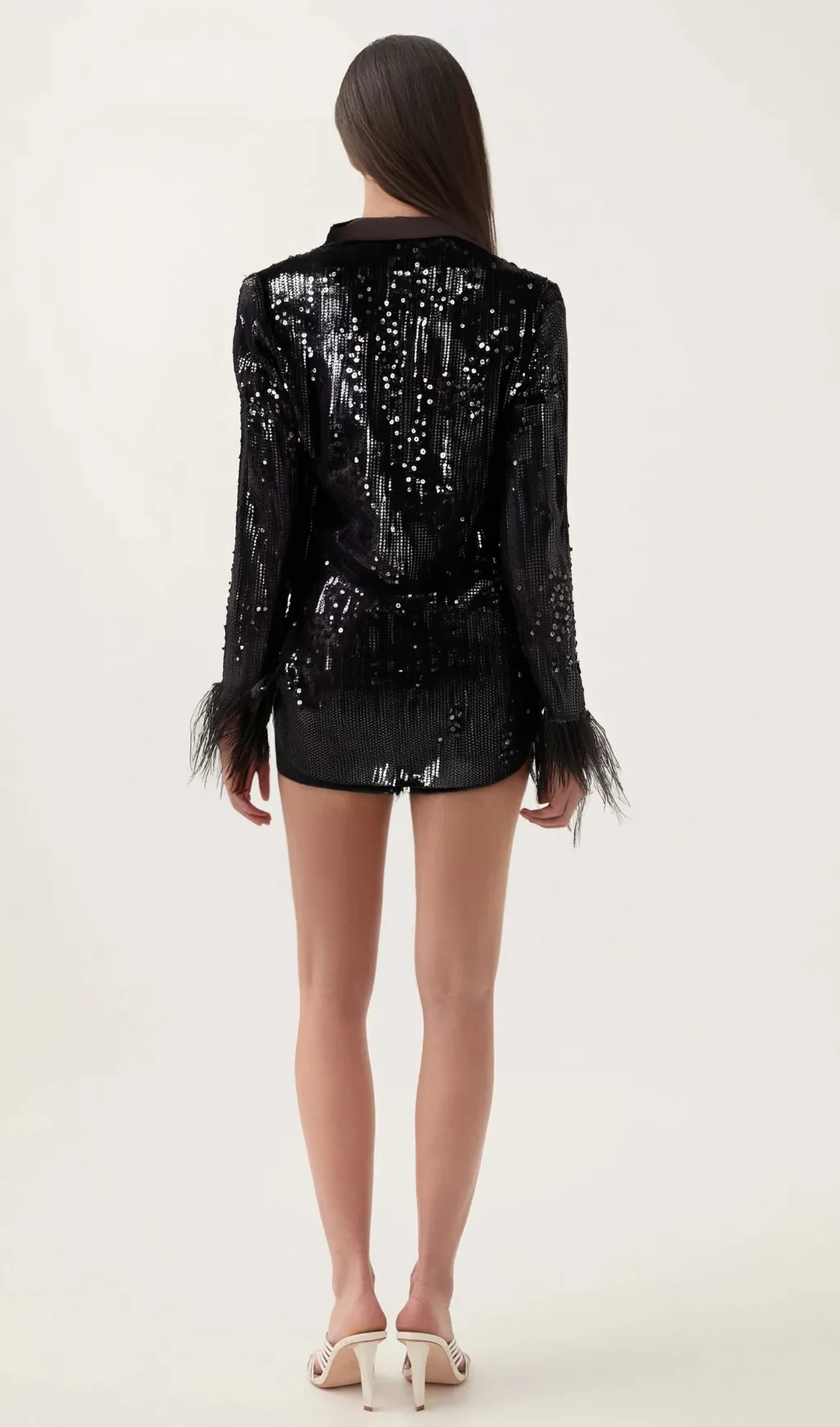 Ariane black feather-trim sequin-embellished blazer Gloria Lanvin