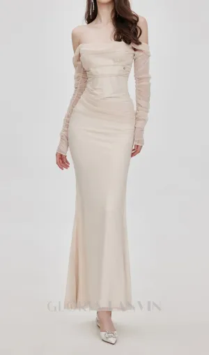 Ariel apricot Mesh Off-Shoulder Mermaid maxi Dress Gloria Lanvin