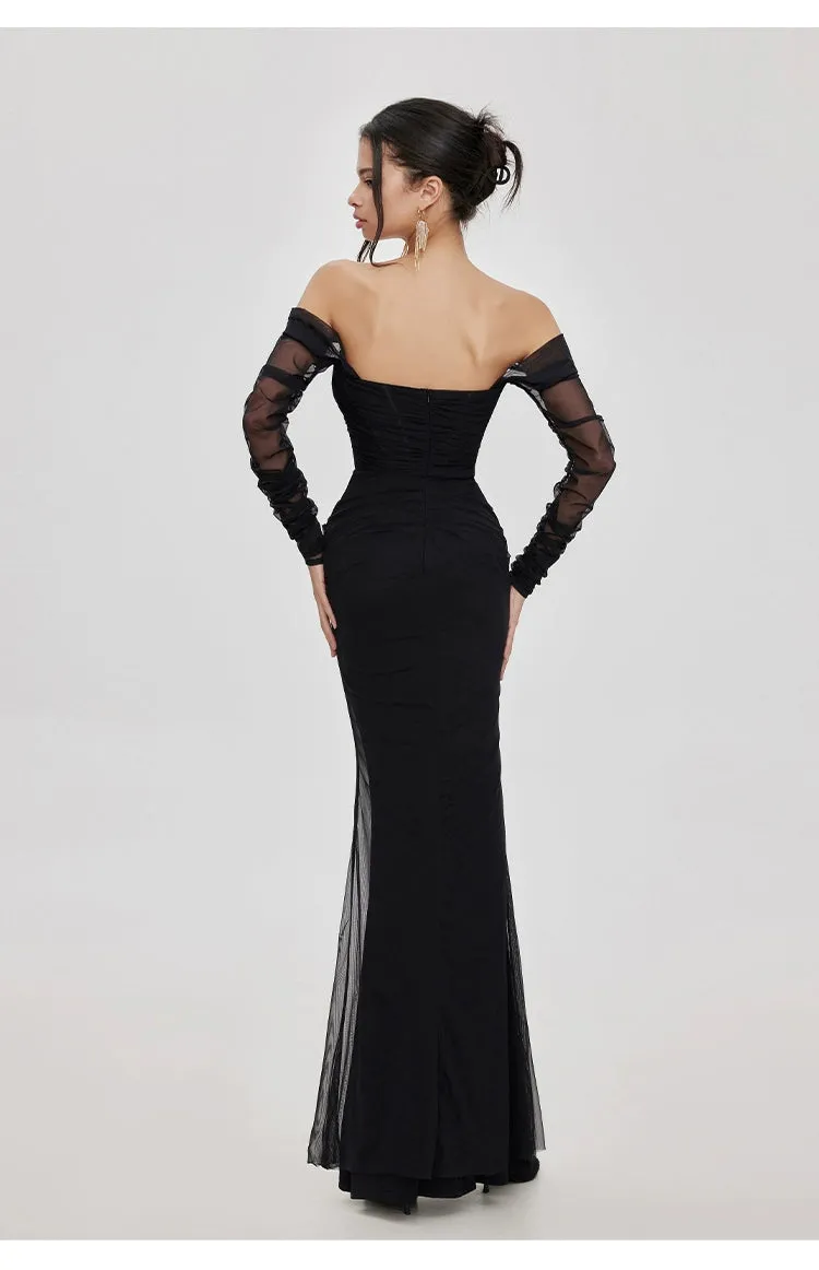 Ariel black Mesh Off-Shoulder Mermaid maxi Dress Gloria Lanvin