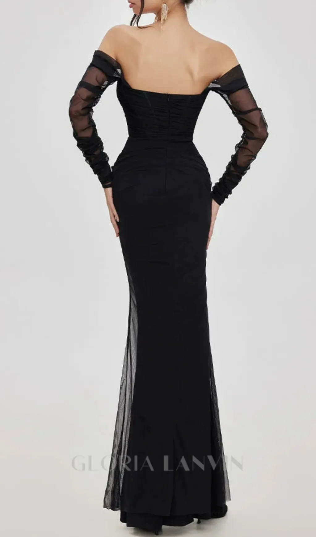 Ariel black Mesh Off-Shoulder Mermaid maxi Dress Gloria Lanvin