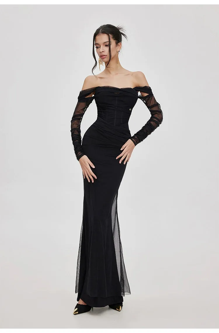 Ariel black Mesh Off-Shoulder Mermaid maxi Dress Gloria Lanvin