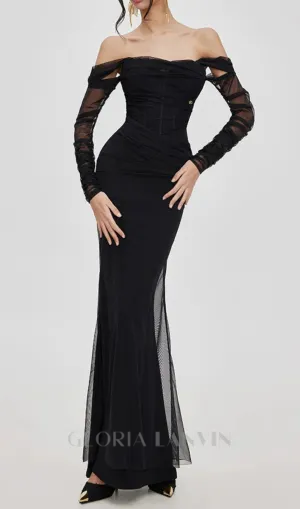 Ariel black Mesh Off-Shoulder Mermaid maxi Dress Gloria Lanvin