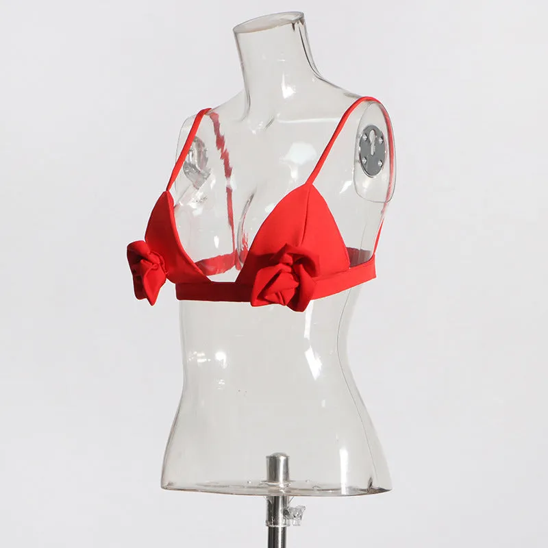 ARIELLE RED ROSE-EMBELLISHED TOP AND SKIRT SET Gloria Lanvin