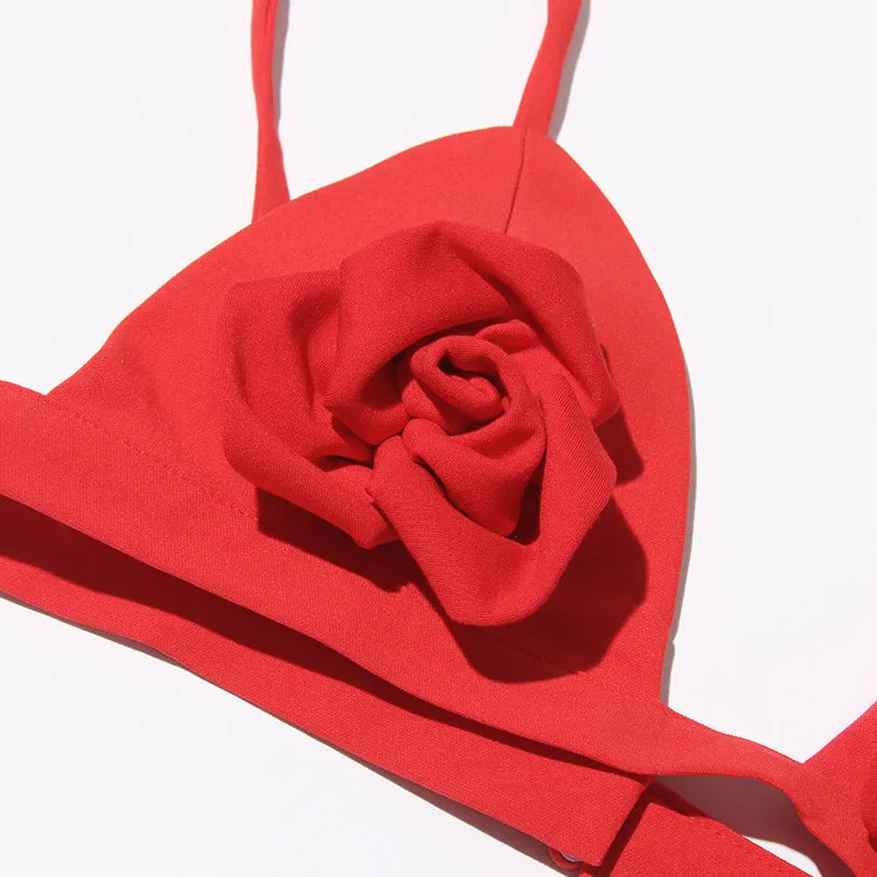 ARIELLE RED ROSE-EMBELLISHED TOP AND SKIRT SET Gloria Lanvin