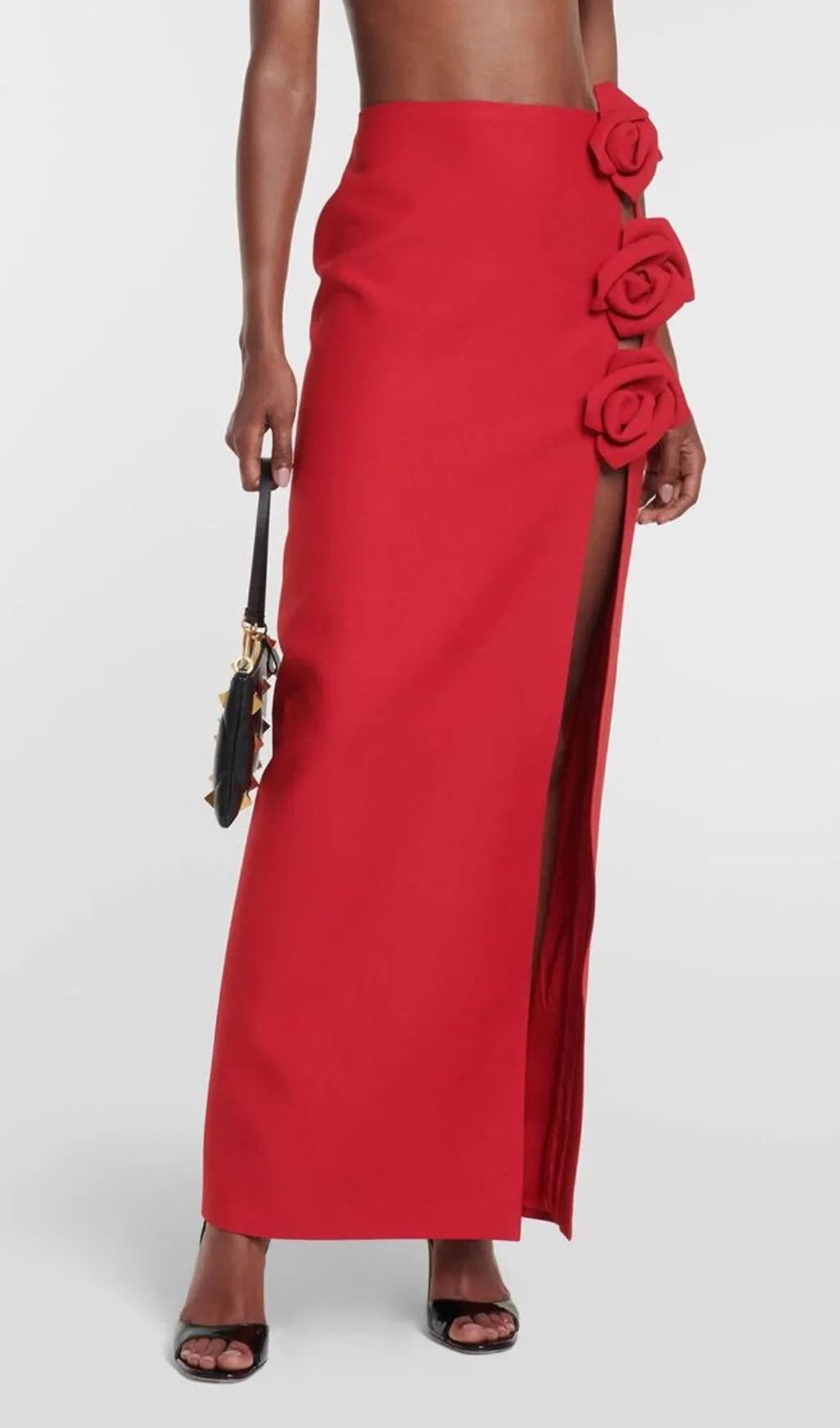 ARIELLE RED ROSE-EMBELLISHED TOP AND SKIRT SET Gloria Lanvin
