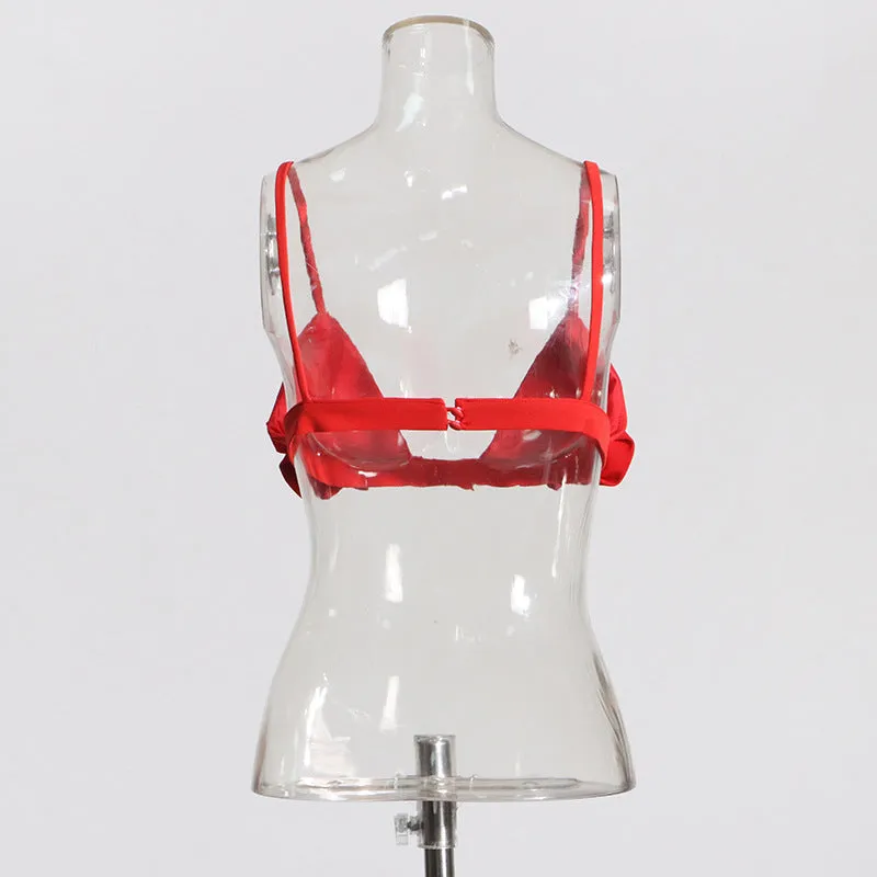 ARIELLE RED ROSE-EMBELLISHED TOP AND SKIRT SET Gloria Lanvin