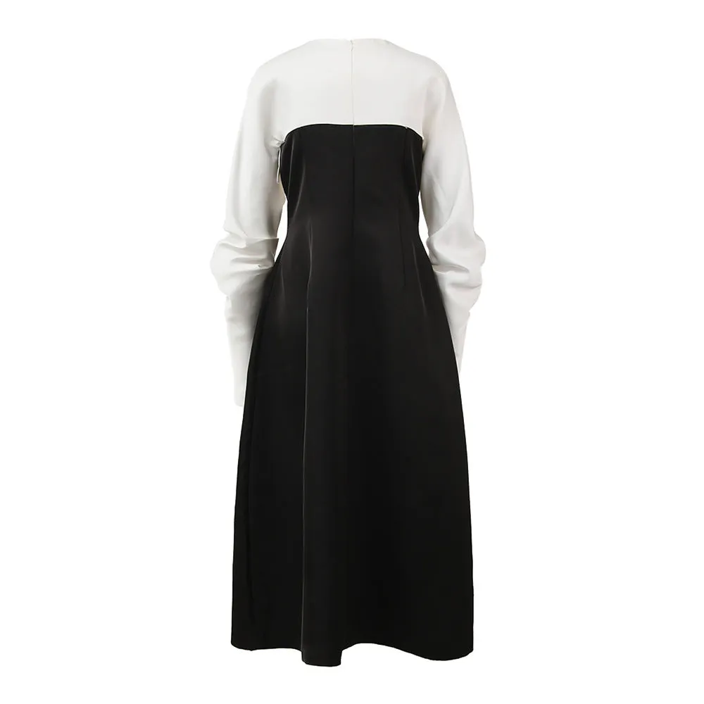 ARLENE BLACK LONG SLEEVED CUT OUT SILK TAFFETA MIDI DRESS Gloria Lanvin
