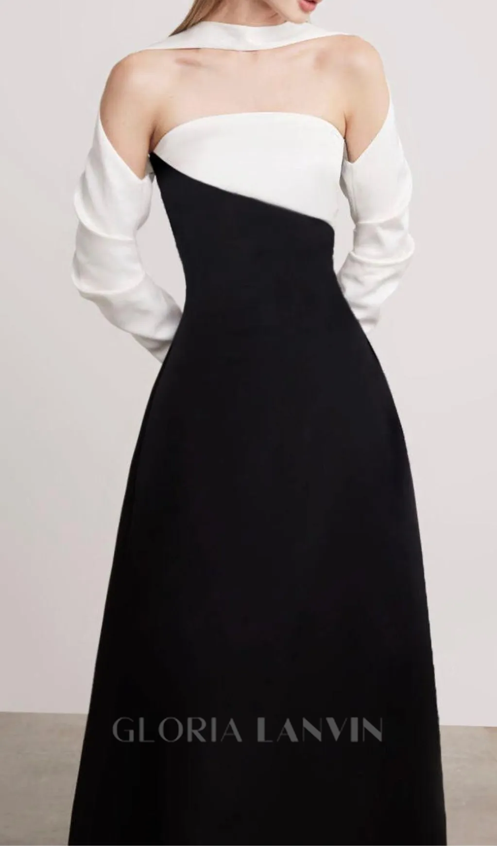 ARLENE BLACK LONG SLEEVED CUT OUT SILK TAFFETA MIDI DRESS Gloria Lanvin