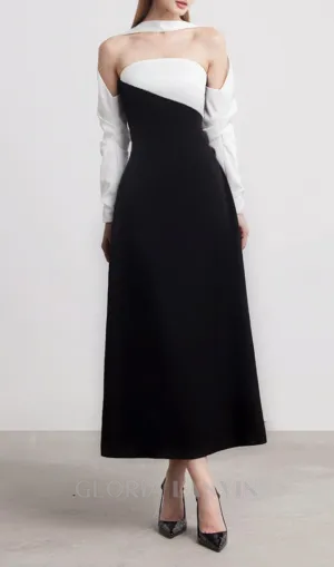 ARLENE BLACK LONG SLEEVED CUT OUT SILK TAFFETA MIDI DRESS Gloria Lanvin