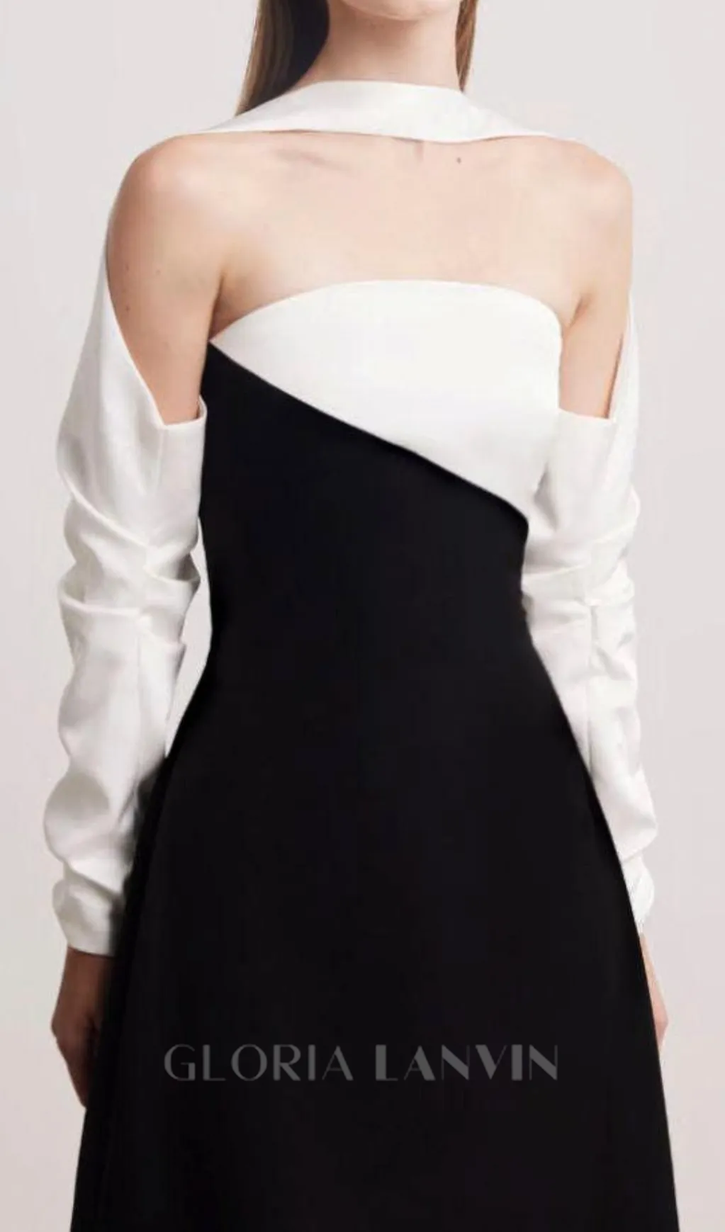 ARLENE BLACK LONG SLEEVED CUT OUT SILK TAFFETA MIDI DRESS Gloria Lanvin