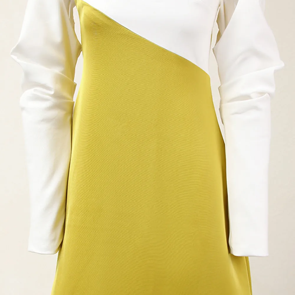ARLENE YELLOW LONG SLEEVED CUT OUT SILK TAFFETA MIDI DRESS Gloria Lanvin