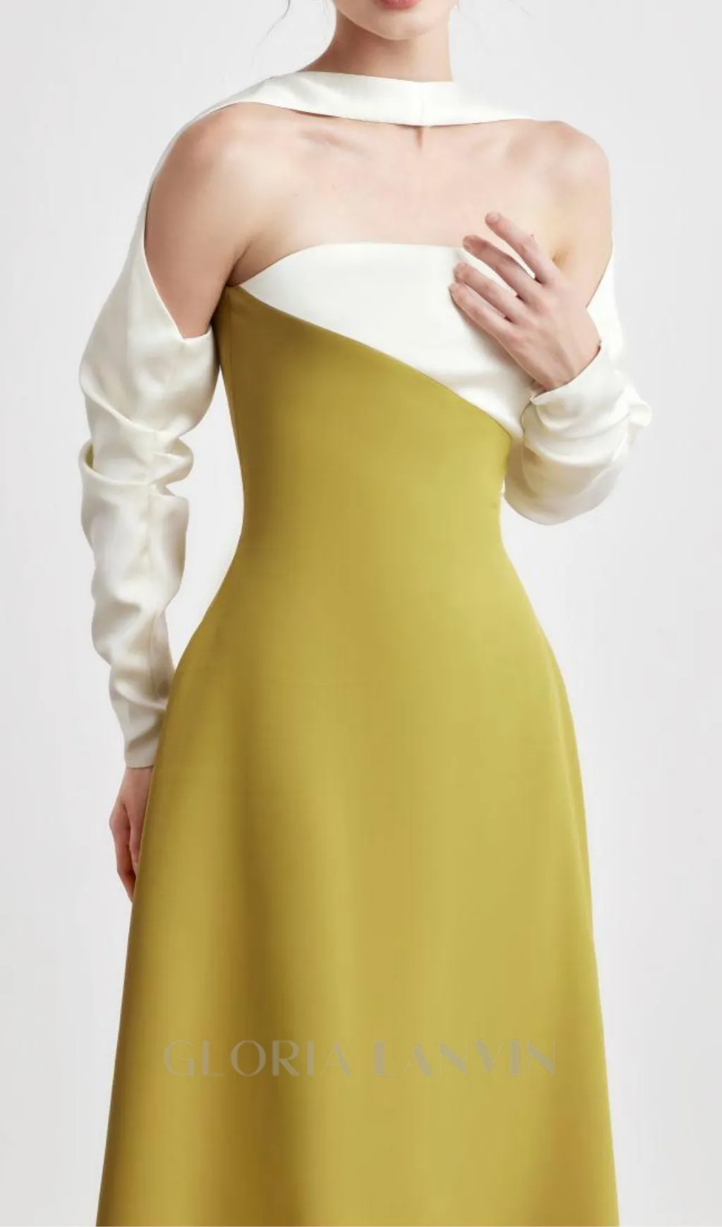 ARLENE YELLOW LONG SLEEVED CUT OUT SILK TAFFETA MIDI DRESS Gloria Lanvin