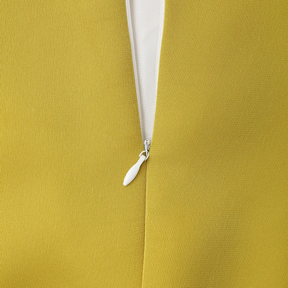 ARLENE YELLOW LONG SLEEVED CUT OUT SILK TAFFETA MIDI DRESS Gloria Lanvin