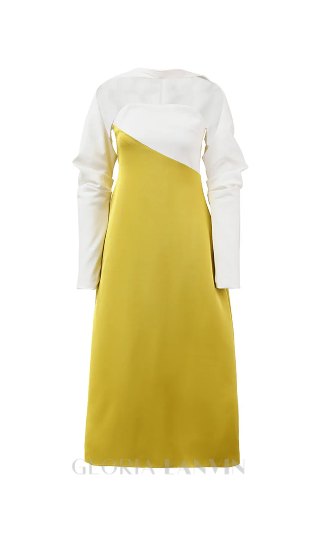 ARLENE YELLOW LONG SLEEVED CUT OUT SILK TAFFETA MIDI DRESS Gloria Lanvin