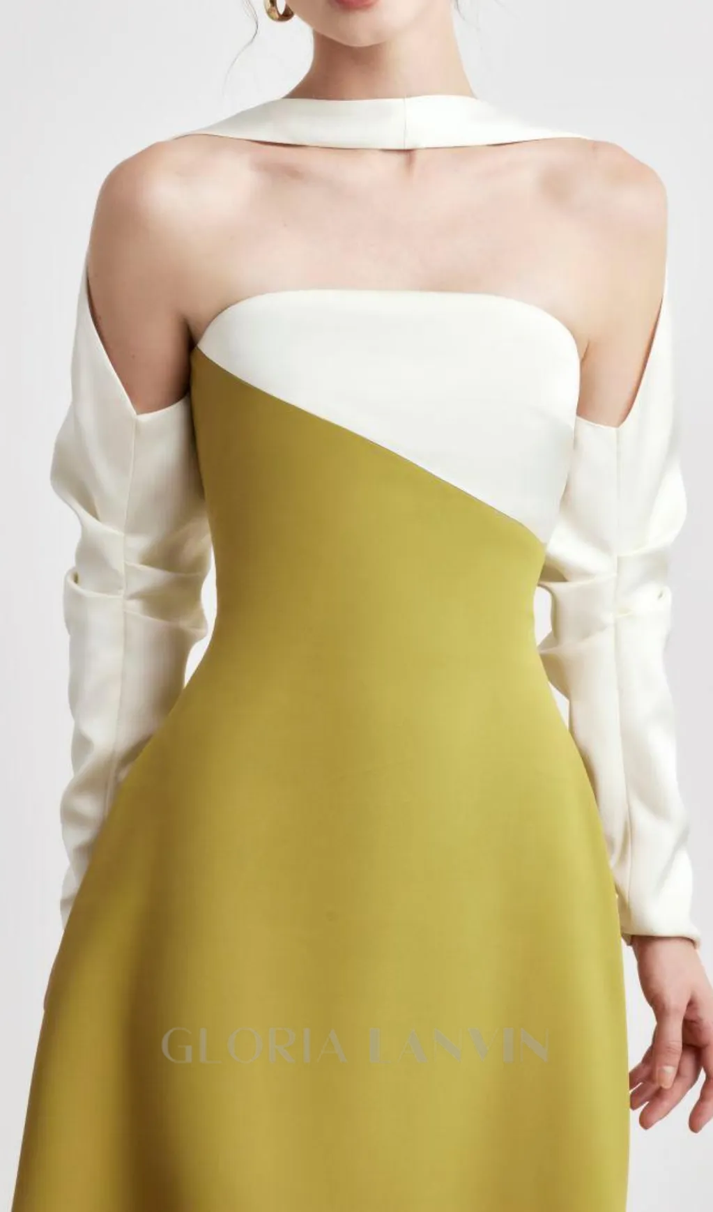 ARLENE YELLOW LONG SLEEVED CUT OUT SILK TAFFETA MIDI DRESS Gloria Lanvin