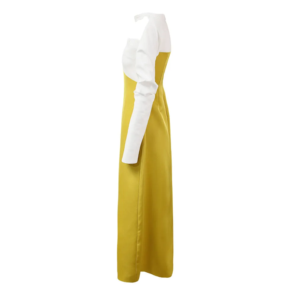 ARLENE YELLOW LONG SLEEVED CUT OUT SILK TAFFETA MIDI DRESS Gloria Lanvin