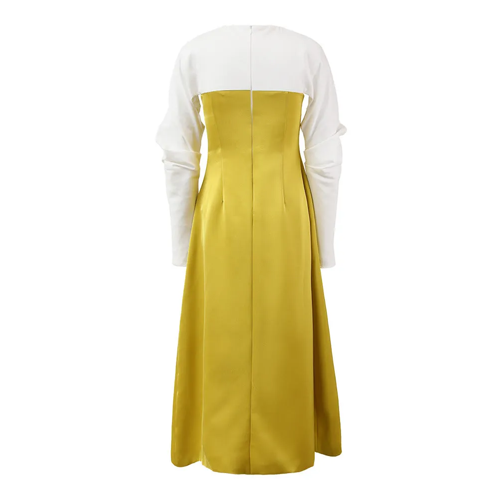 ARLENE YELLOW LONG SLEEVED CUT OUT SILK TAFFETA MIDI DRESS Gloria Lanvin