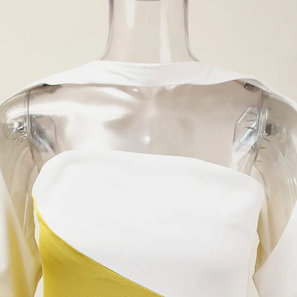 ARLENE YELLOW LONG SLEEVED CUT OUT SILK TAFFETA MIDI DRESS Gloria Lanvin