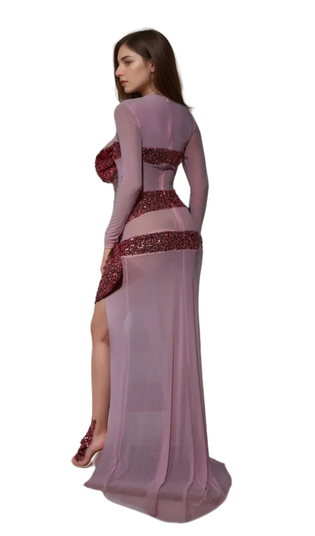 arlene Zachary Long Sleeve Bow Sequin Dress Gloria Lanvin