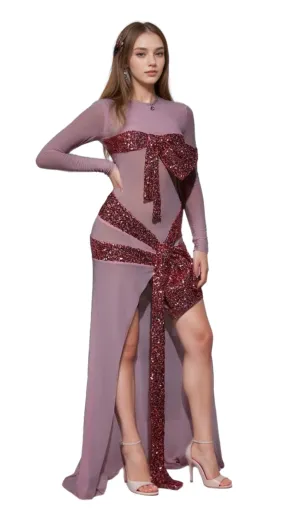 arlene Zachary Long Sleeve Bow Sequin Dress Gloria Lanvin