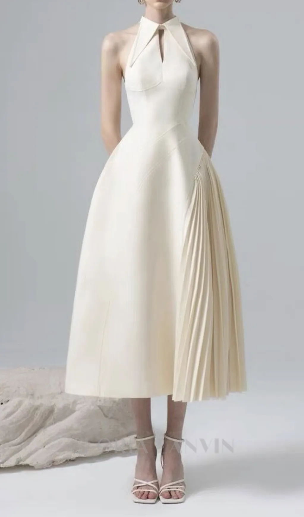 ASHLEY A-LINE PLEATED MIDI DRESS IN WHITE Gloria Lanvin