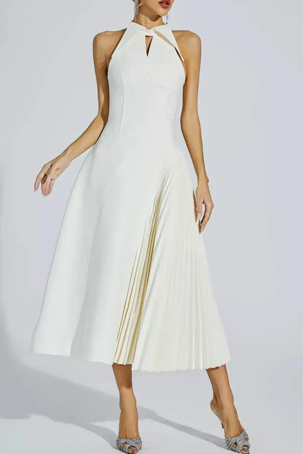 ASHLEY A-LINE PLEATED MIDI DRESS IN WHITE Gloria Lanvin