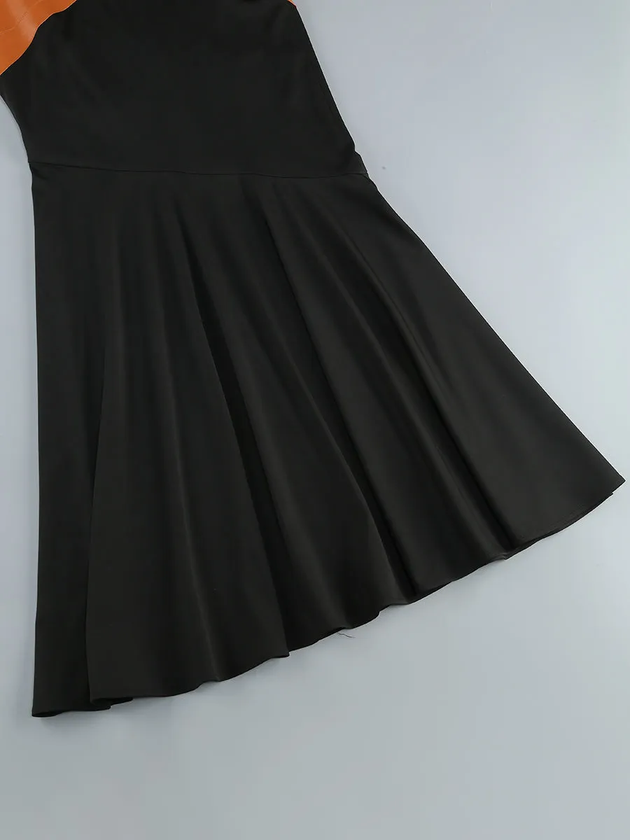 ASHLEY BLACK MAXI DRESS WITH OPEN BACK AND LEATHER PANE Gloria Lanvin