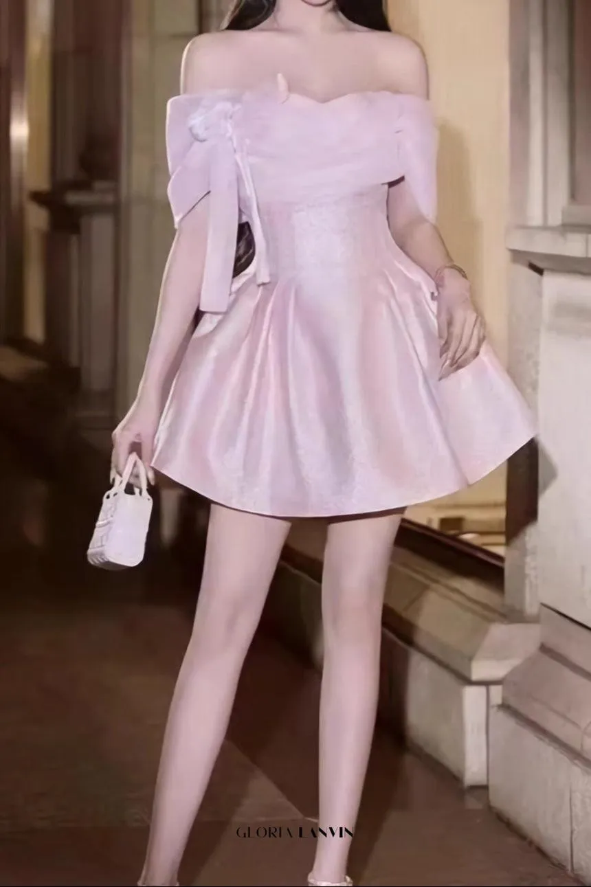ashley bow strapless Puff mini dress in pink Gloria Lanvin