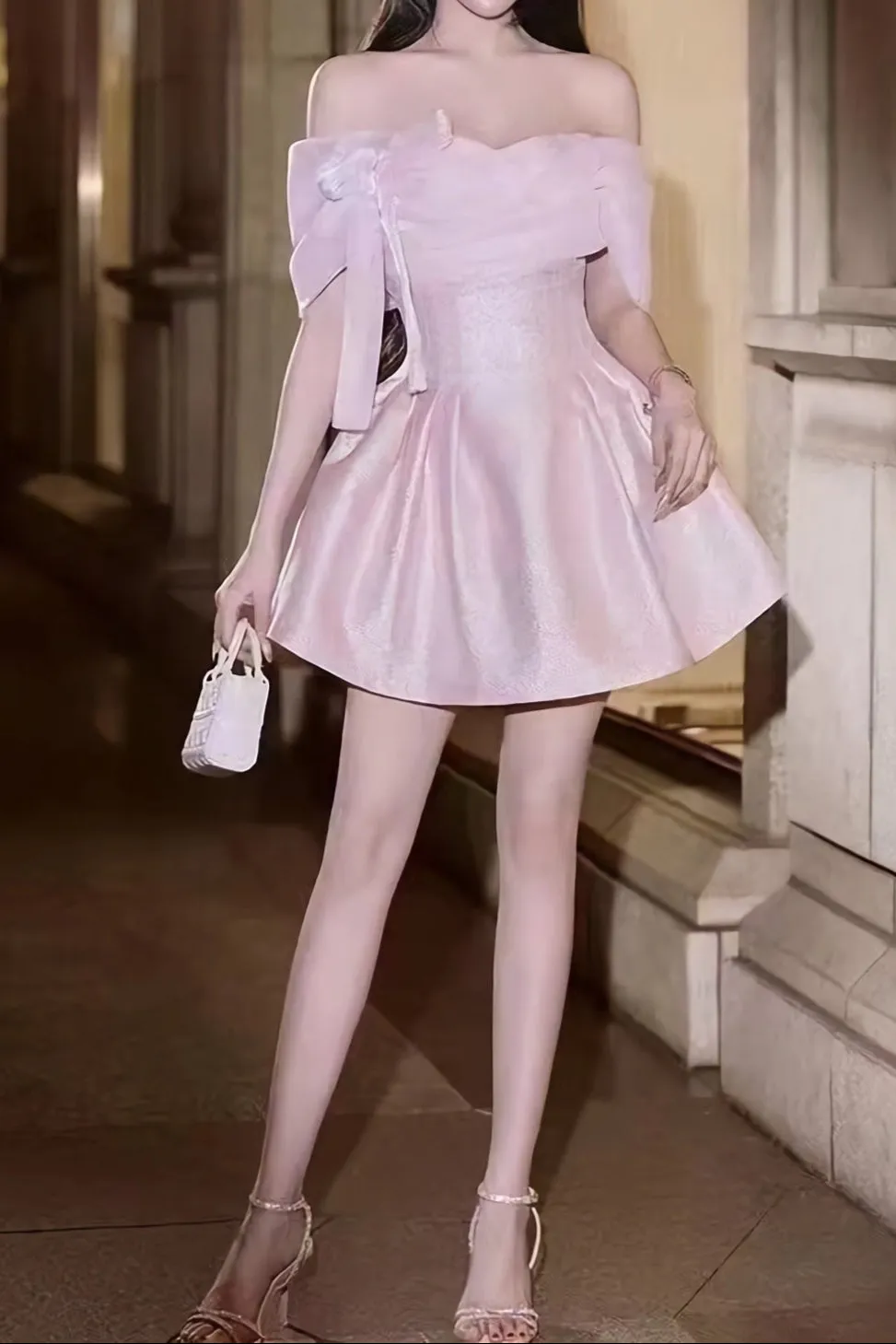 ashley bow strapless Puff mini dress in pink Gloria Lanvin