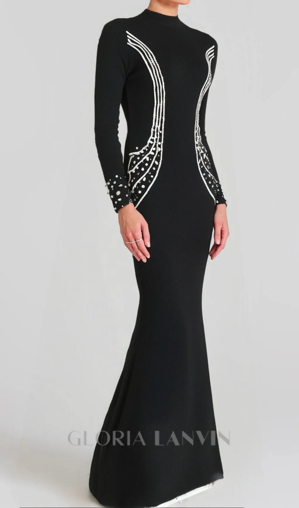 Ashley crystal embellished bodycon maxi dress in black Gloria Lanvin
