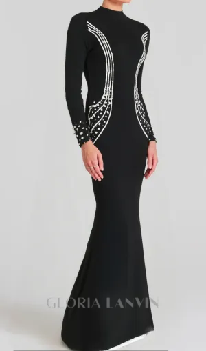 Ashley crystal embellished bodycon maxi dress in black Gloria Lanvin
