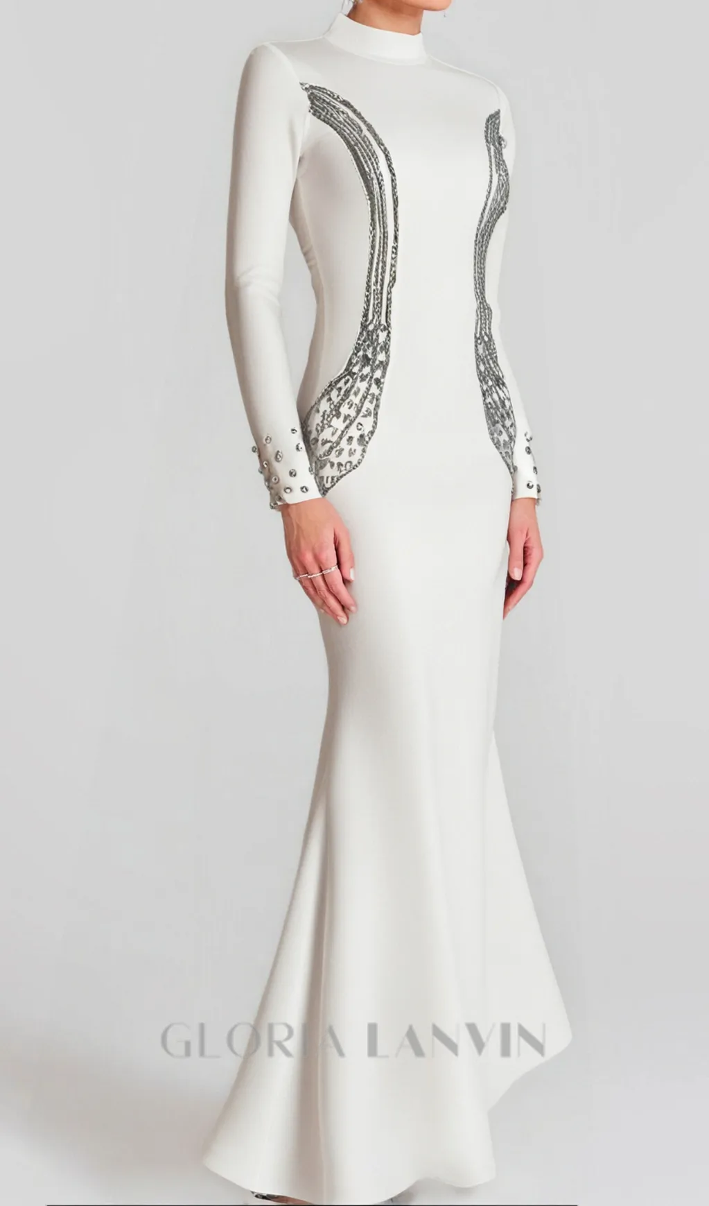 Ashley crystal embellished bodycon maxi dress in white Gloria Lanvin