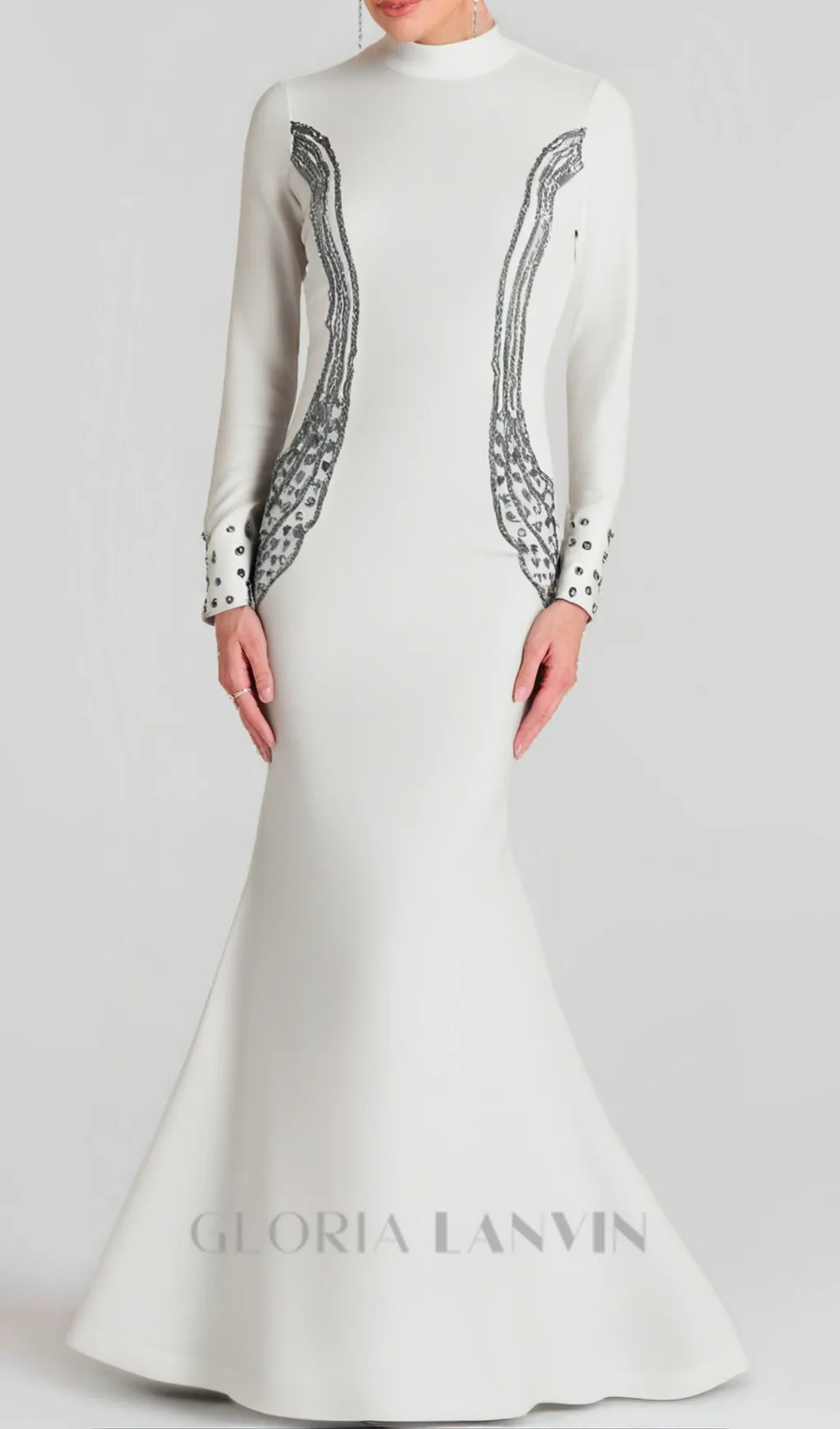 Ashley crystal embellished bodycon maxi dress in white Gloria Lanvin