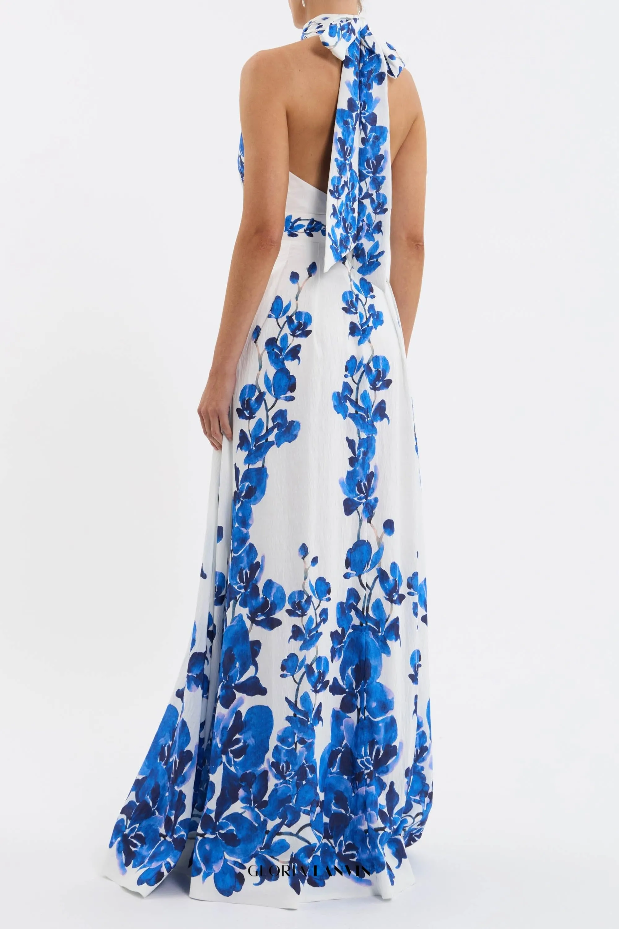 ashley orchid print maxi dress in white Gloria Lanvin
