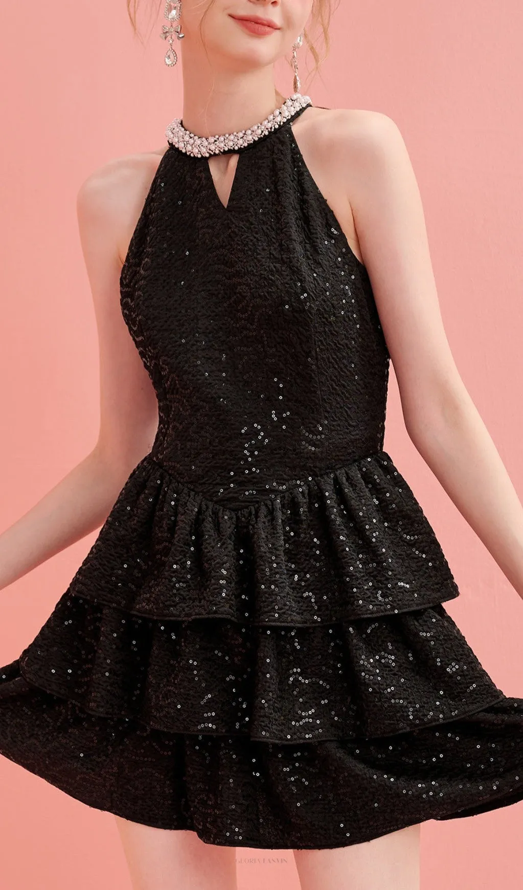 ASTERIA SEQUIN RUFFLE MINI DRESS Gloria Lanvin
