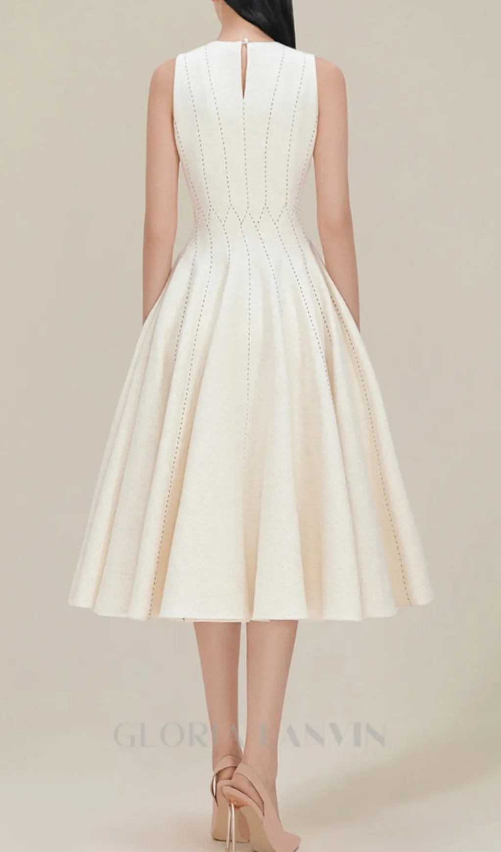 ASTRID SLEEVELESS PLEATED MIDI DRESS IN BEIGE Gloria Lanvin