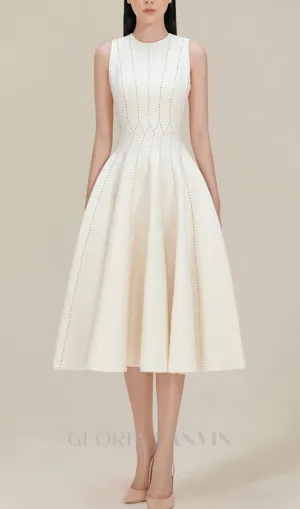 ASTRID SLEEVELESS PLEATED MIDI DRESS IN BEIGE Gloria Lanvin