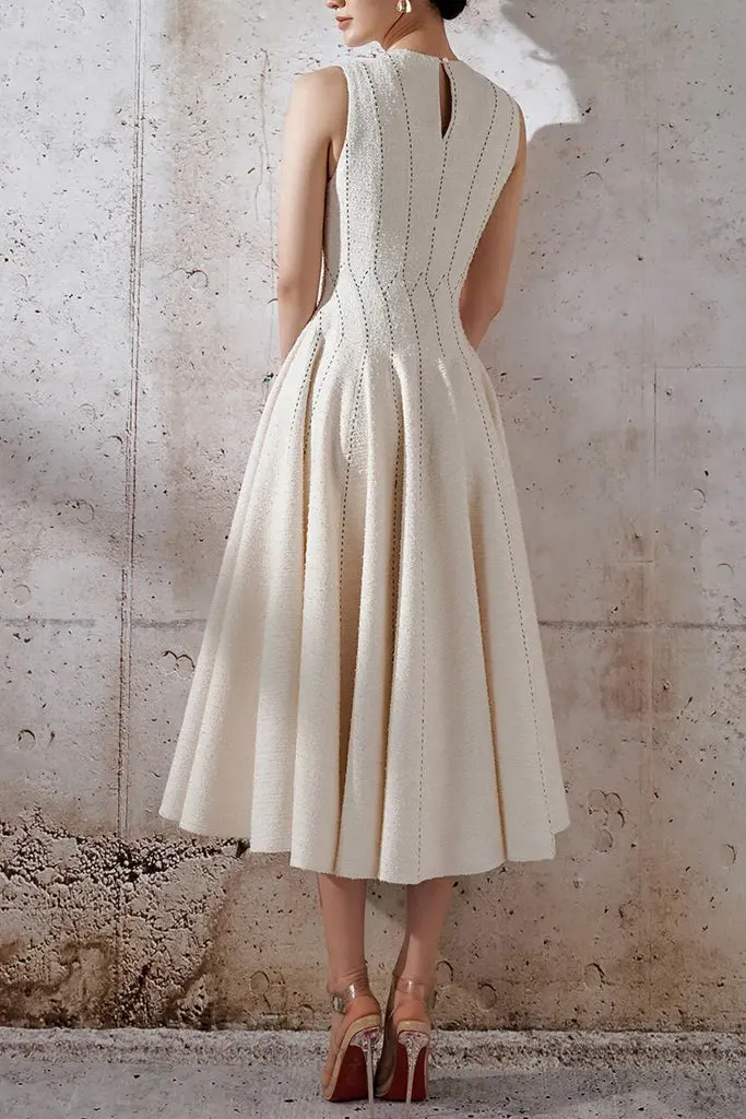 ASTRID SLEEVELESS PLEATED MIDI DRESS IN BEIGE Gloria Lanvin