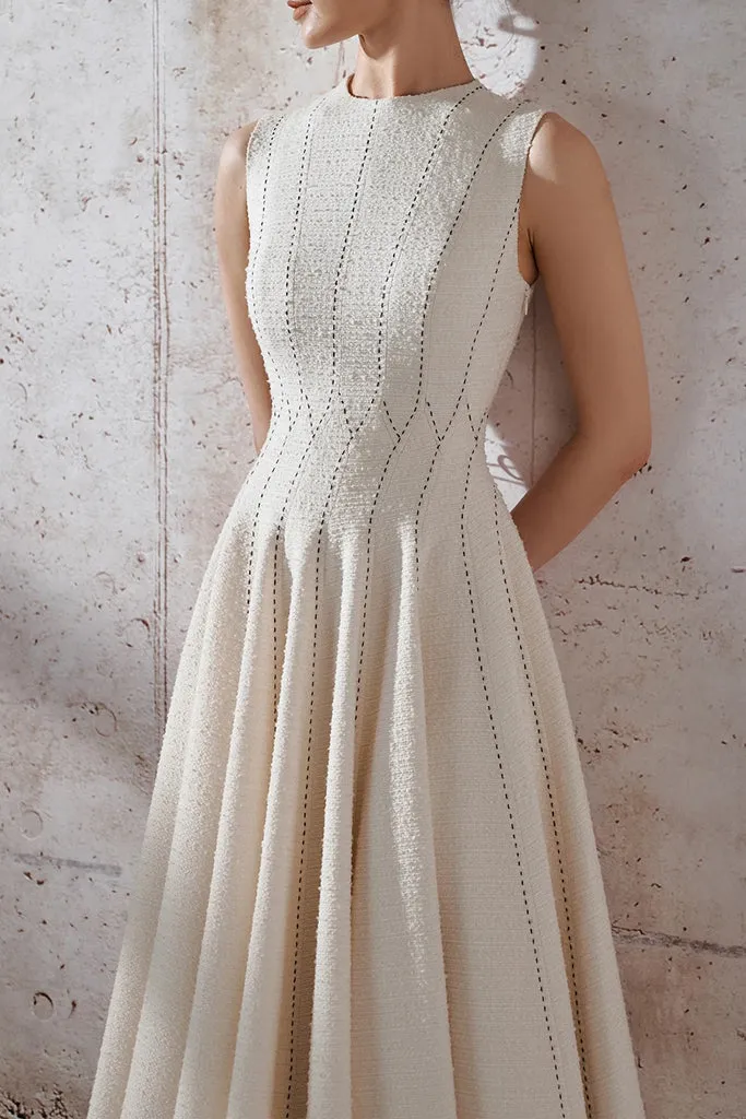 ASTRID SLEEVELESS PLEATED MIDI DRESS IN BEIGE Gloria Lanvin