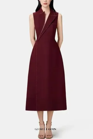 asymmetric collar blazer midi dress in red Gloria Lanvin