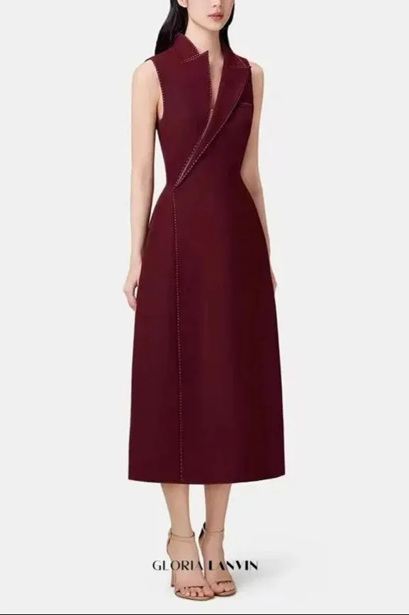asymmetric collar blazer midi dress in red Gloria Lanvin