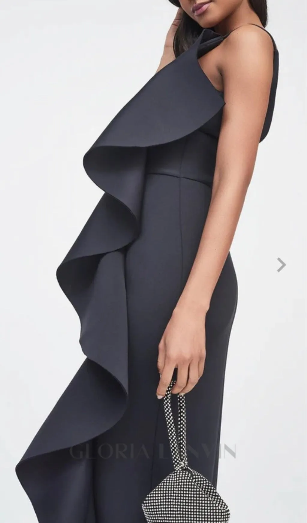 ASYMMETRIC DRAPED FRILL SCUBA DRESS Gloria Lanvin