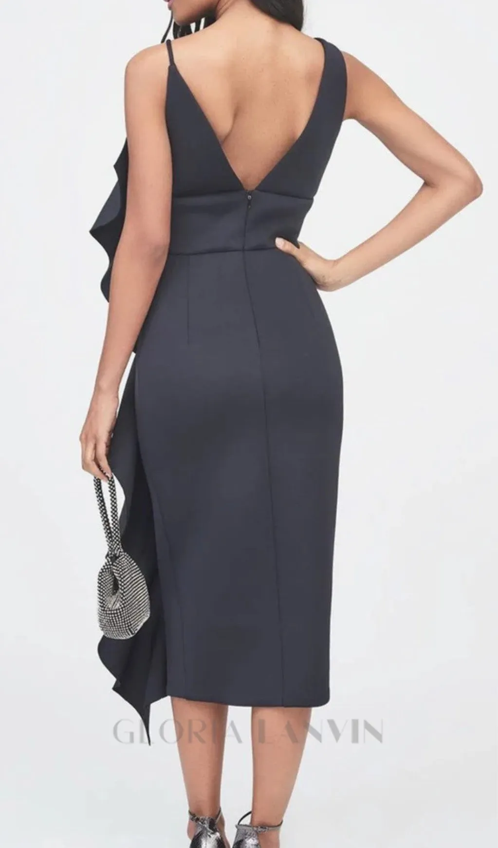 ASYMMETRIC DRAPED FRILL SCUBA DRESS Gloria Lanvin