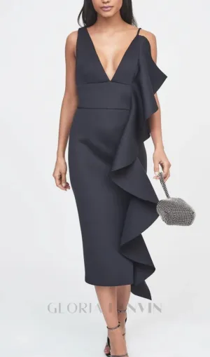 ASYMMETRIC DRAPED FRILL SCUBA DRESS Gloria Lanvin