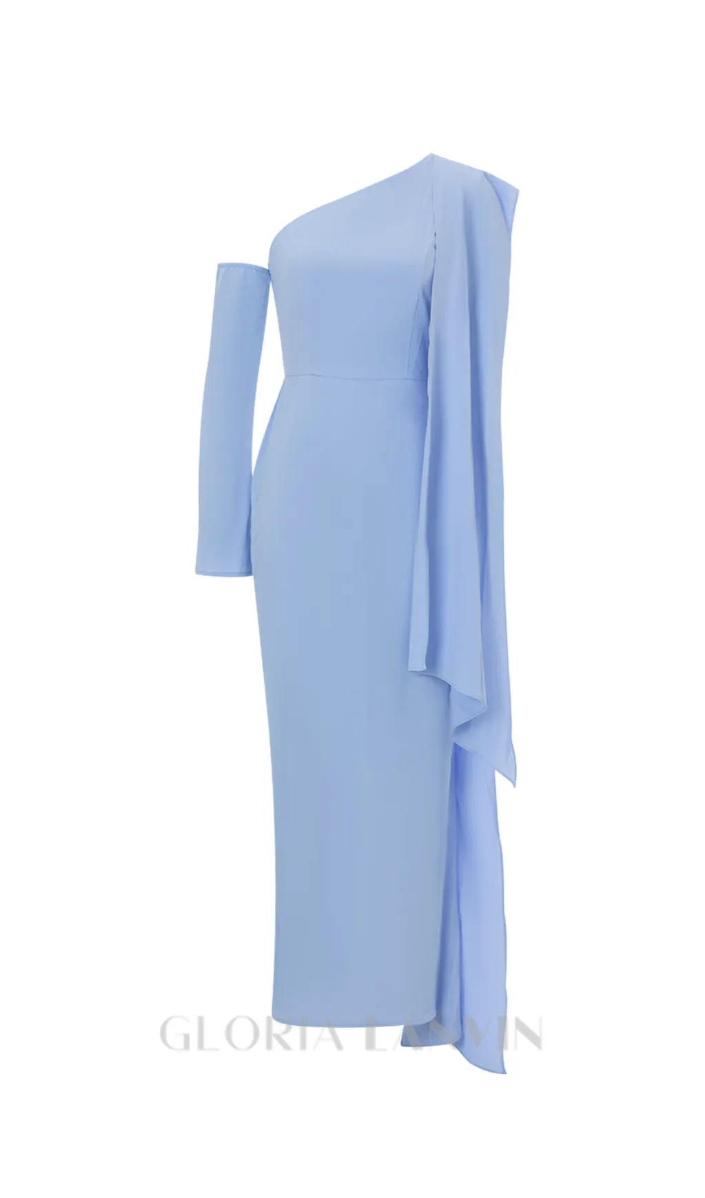 Asymmetric One Shoulder Drape maxi Dress in blue Gloria Lanvin