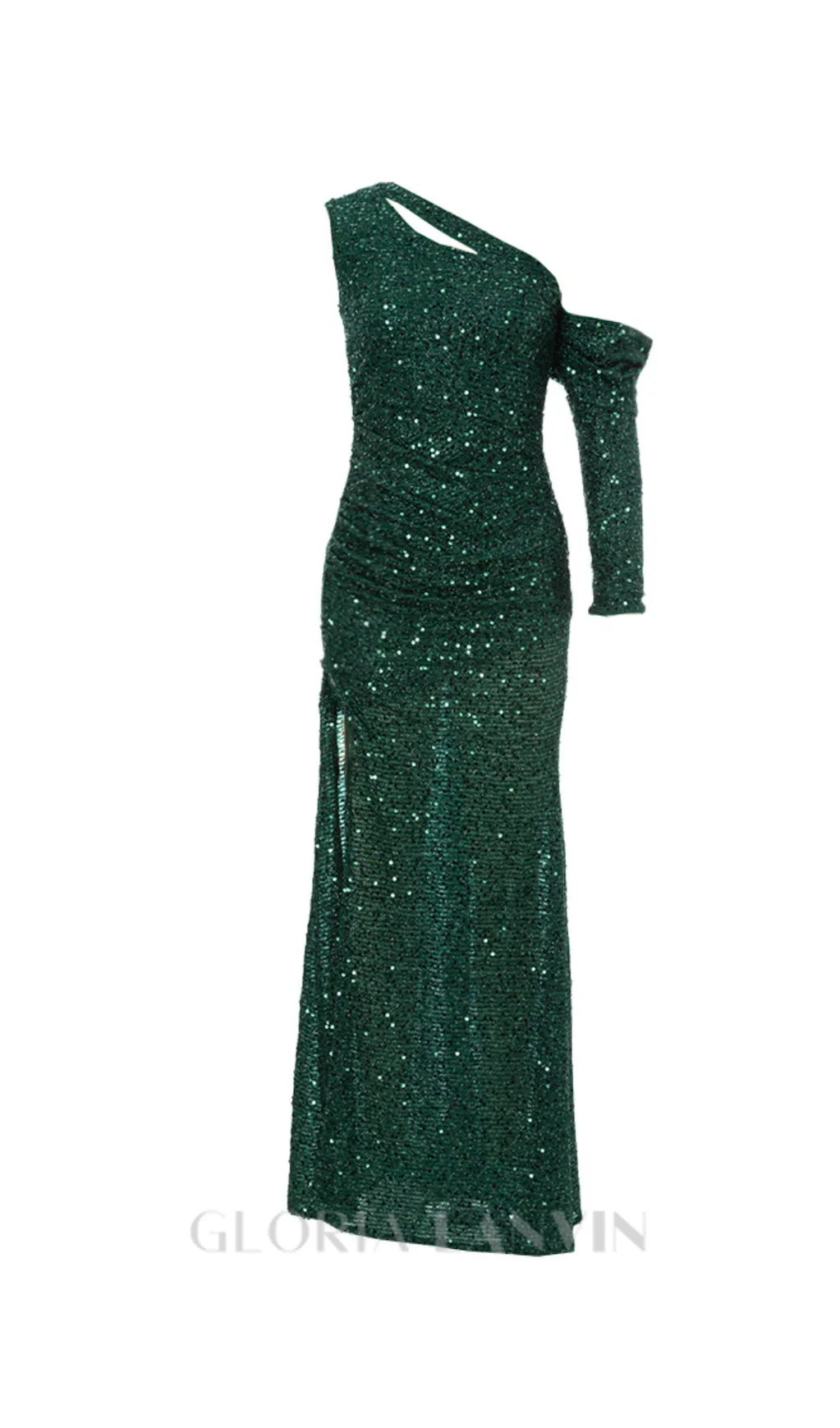Asymmetric sequin cut out maxi dress in green Gloria Lanvin